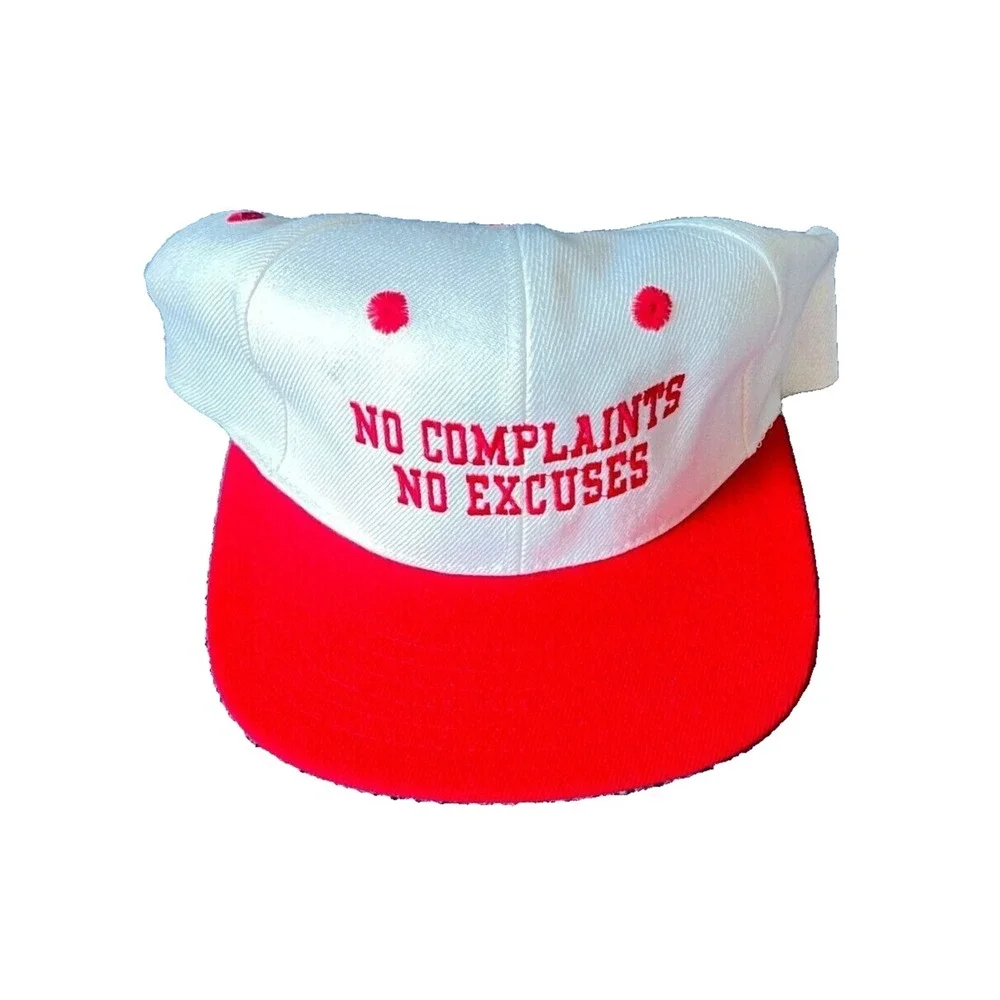 No Compliant No Excuse Hat‎ Mens Snapback Cap One Size White Red Statement 90s
